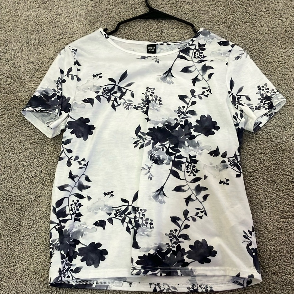 Floral Print Women's Blouse - Black and White